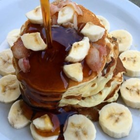 Gluten-free Bacon Banana Buttermilk Oat Pancakes